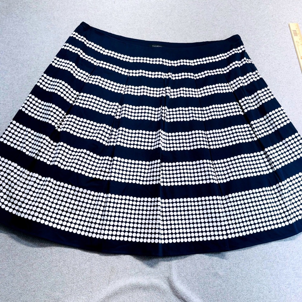 Talbots‎ Women 22W Navy White Polka Dot Stripe A-Line Midi Skirt Plus Size Flowy